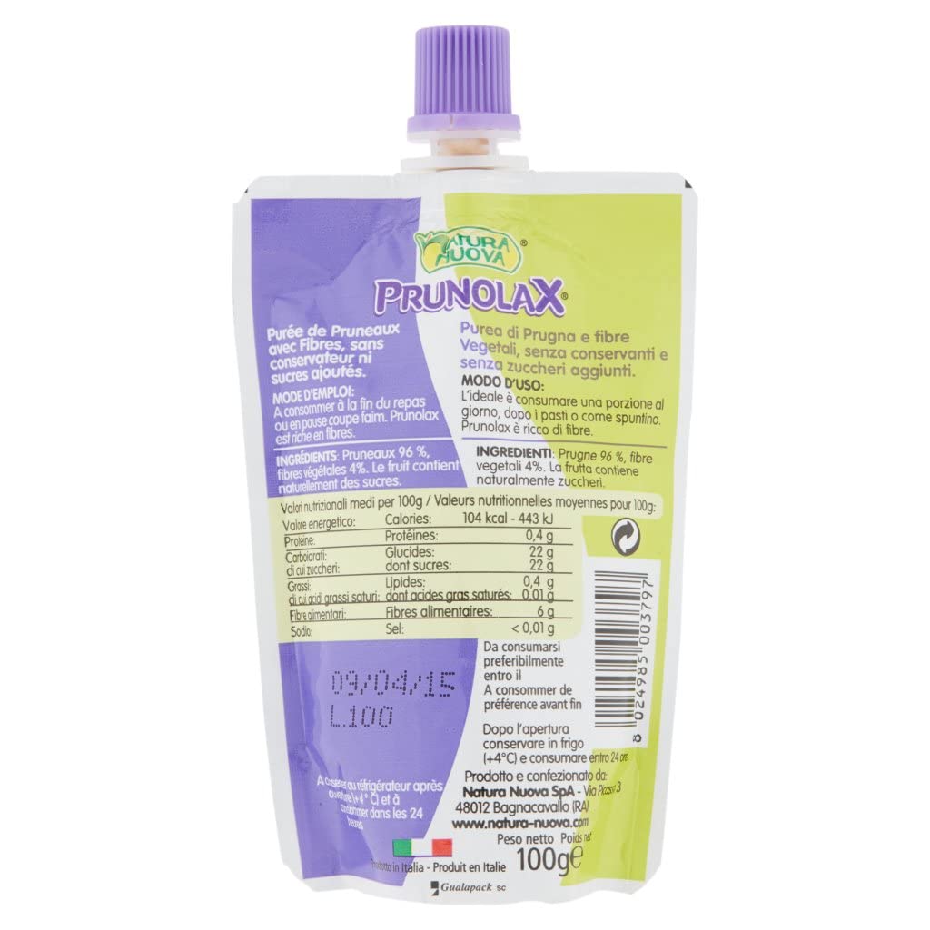 PRUNOLAX ACTIVE Frullato di Prugna e Fibre Vegetali, Confezione da 18 x 100 g