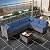 RTDTD Outdoor Patio Furniture Set, 7 Pieces Outdoor Furniture All Weather Patio Sectional Sofa PE Wicker Modular Conversation Sets with Coffee Table,6 Chairs & Seat Clips(Dark Blue)