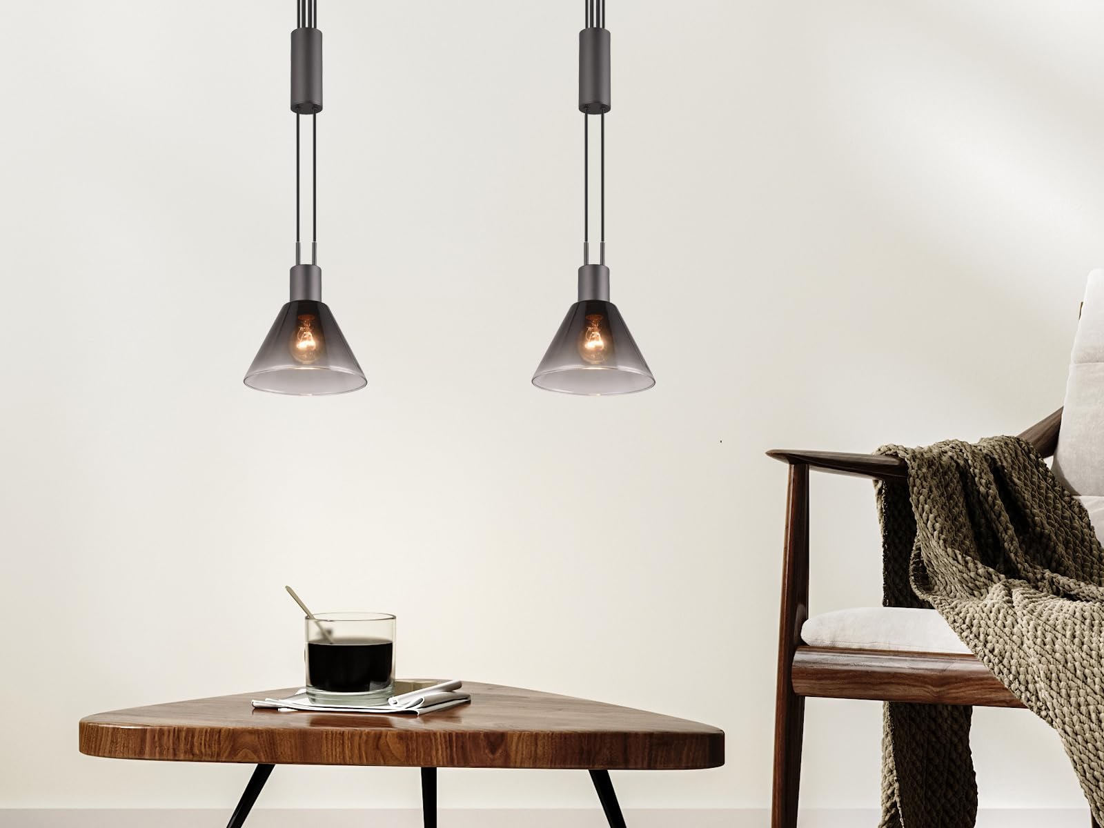 Trio Leuchten Pendelleuchte Stanley 319500232, Metall Schwarz matt, Glas rauchfarbig, exkl. 2x E27