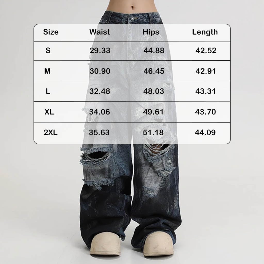 Unisex Y2K Distressed Baggy Wide Leg Jeans for Men Women - Vintage Washed Ripped Denim Streetwear Pants - Image 9
