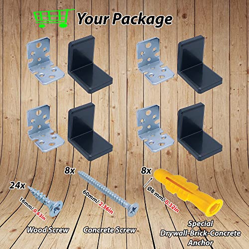Yapikan 4Pcs Black Heavy Duty Furniture Kitchen Bathroom Bookshelf Cabinet Hanger Bracket 34X40X40Mm, Decorative Plastic Cover Shelf Corner Brace, Wall Mounting L Metal Support, Hardware Included #TOP4