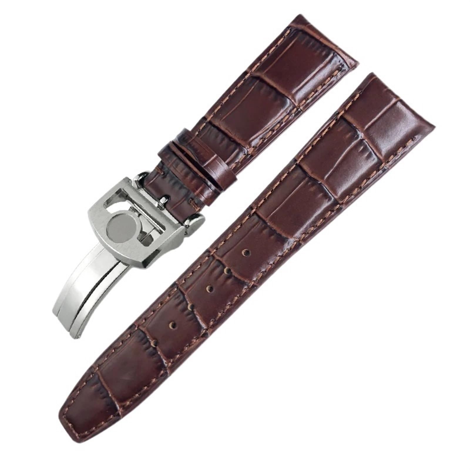 Skórzany pasek do zegarka z prawdziwej skóry bydlęcej do zegarków IWC Portugieser Porotfino Family PILOT 20mm 21mm 22mm pasek zegarka składana klamra(Brown Round buckle,21mm)