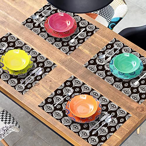Set de table paon noir et blanc x6 antidérapant et résistant pour repas - 8