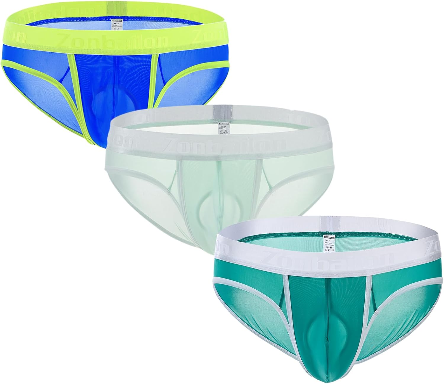 ZONBAILON Men's Briefs Dual Pouch Ice Silk Underwear Open-fly Breathable Sexy Panties