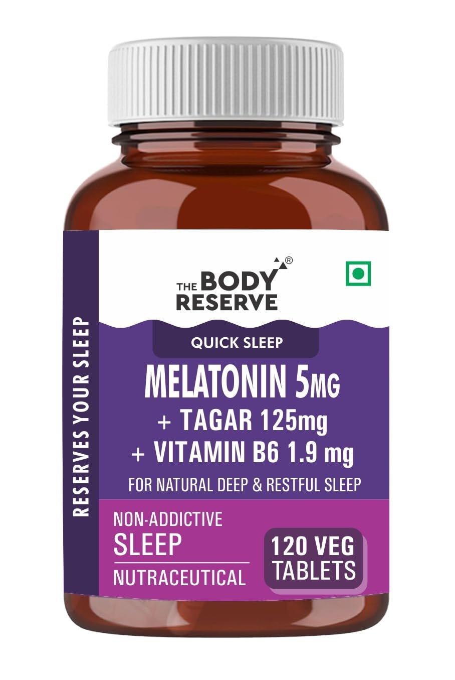 The Body Reserve Melatonin 5mg with Tagar 125mg - 120 Veg Tablets for Natural Sleep Aid, Muscle Recovery, Nerve Relaxation, and Stress Relief - Non-Habit Forming Sleep Aid for Men & Women — Amazon image 8