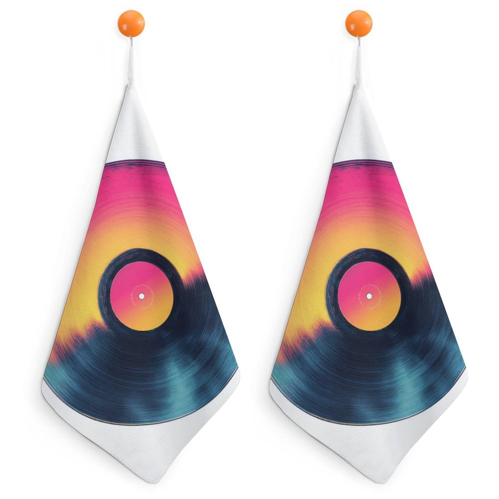 Jubonexis 80s Record Small Hand Towel with Hanging Loop 2 PCS Absorbent Soft Wash Cloth for Kitchen Bathroom