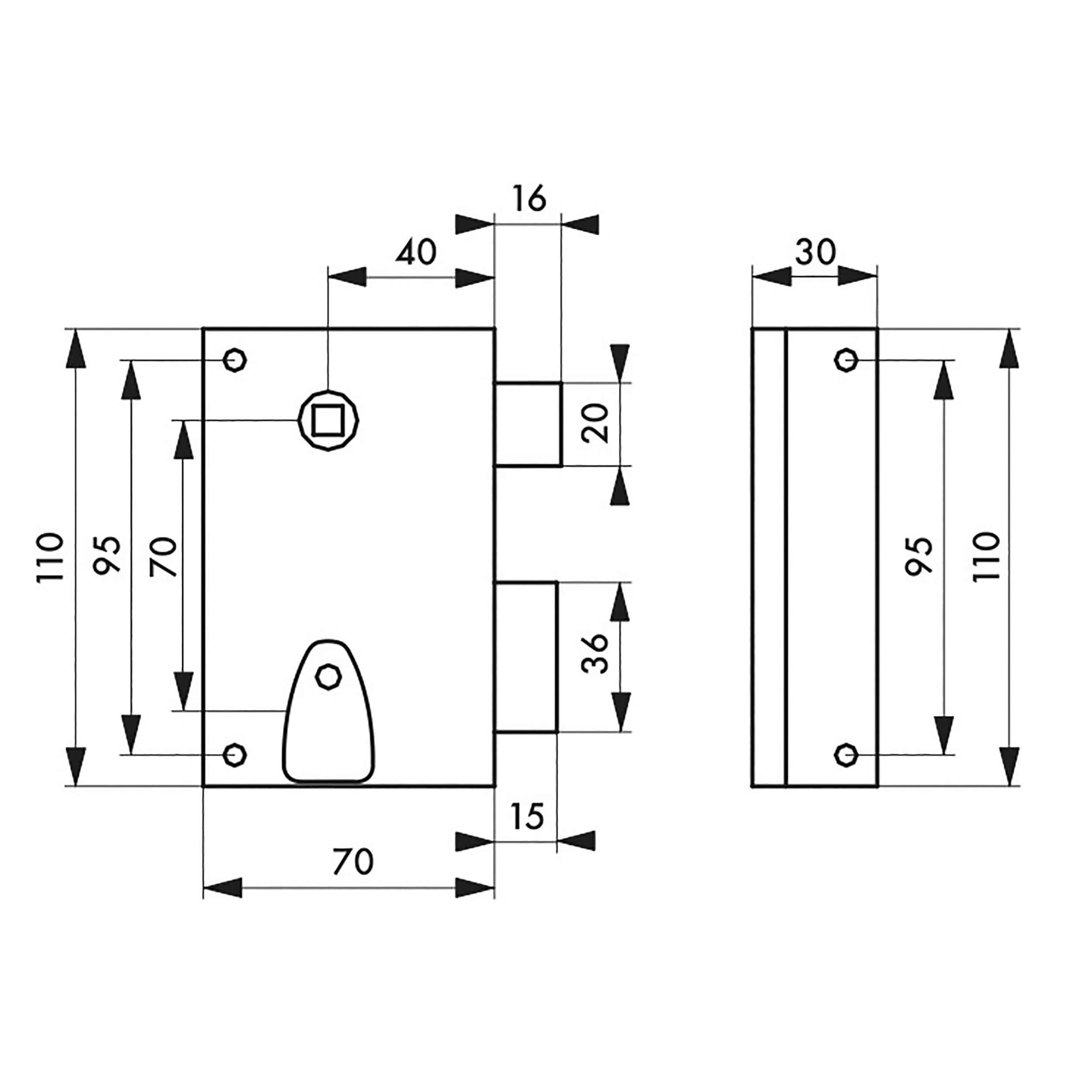 THIRARD Serrure en Applique, Portail, Droite, Axe 40 mm, 70 x 110 mm