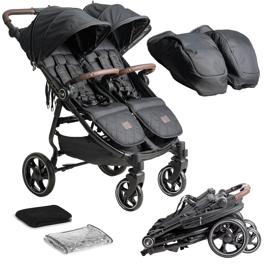 Olmitos - Silla de paseo Gemelar VentTwin+ para bebes - Ligera, Compacta y Versátil opción de carro gemelar - Capazo no incluido - Respaldos y Reposapiés ajustable Chasis de aluminio cuero de nailon