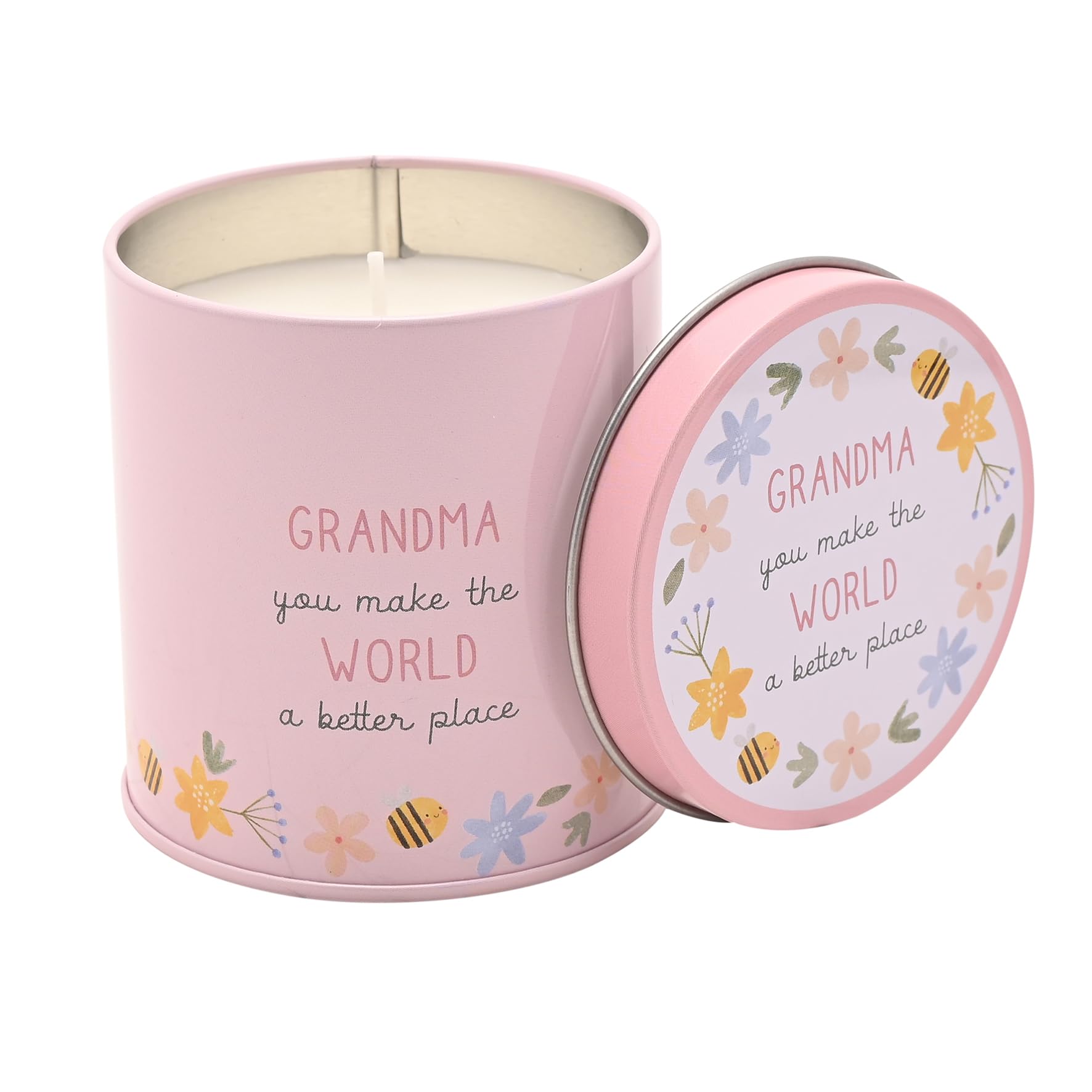 Love Life - Yellow Tin Candle - Grandma - Berry Scented - Mother's Day & Birthday Positivity Gifting & Homeware - Removable Lid & Floral Detail - H: 8cm x W: 8cm.