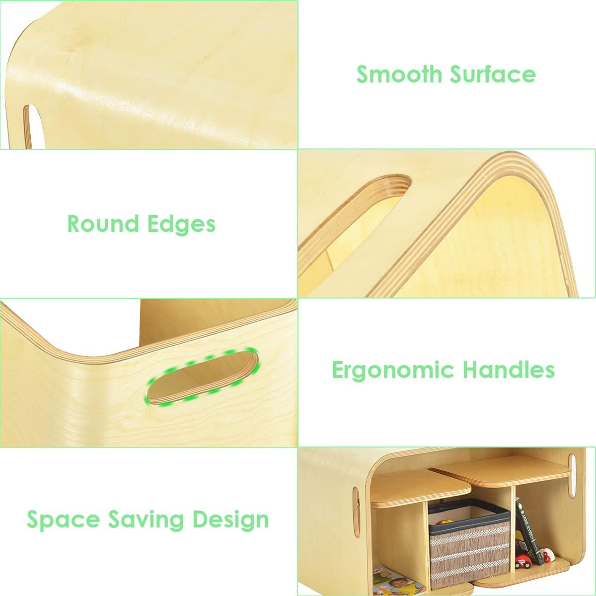 Kids Table & Chair Set, Multipurpose Solid Wooded Toddler Table Set w/Ergonomic Handles, 3-Piece Wooden Kids Activity Table for Eating, Drawing, Reading, Fully Assembled, Natural