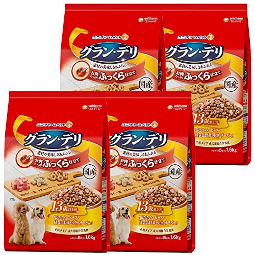 【ケース販売】グラン・デリ ドッグフード ソフト ふっくら仕立て 13歳以上用 鶏ささみ・ビーフ・緑黄色野菜・小魚・チーズ・角切りビーフ粒入り 6.4kg(1.6kg×4個) 国産 ユニチャーム