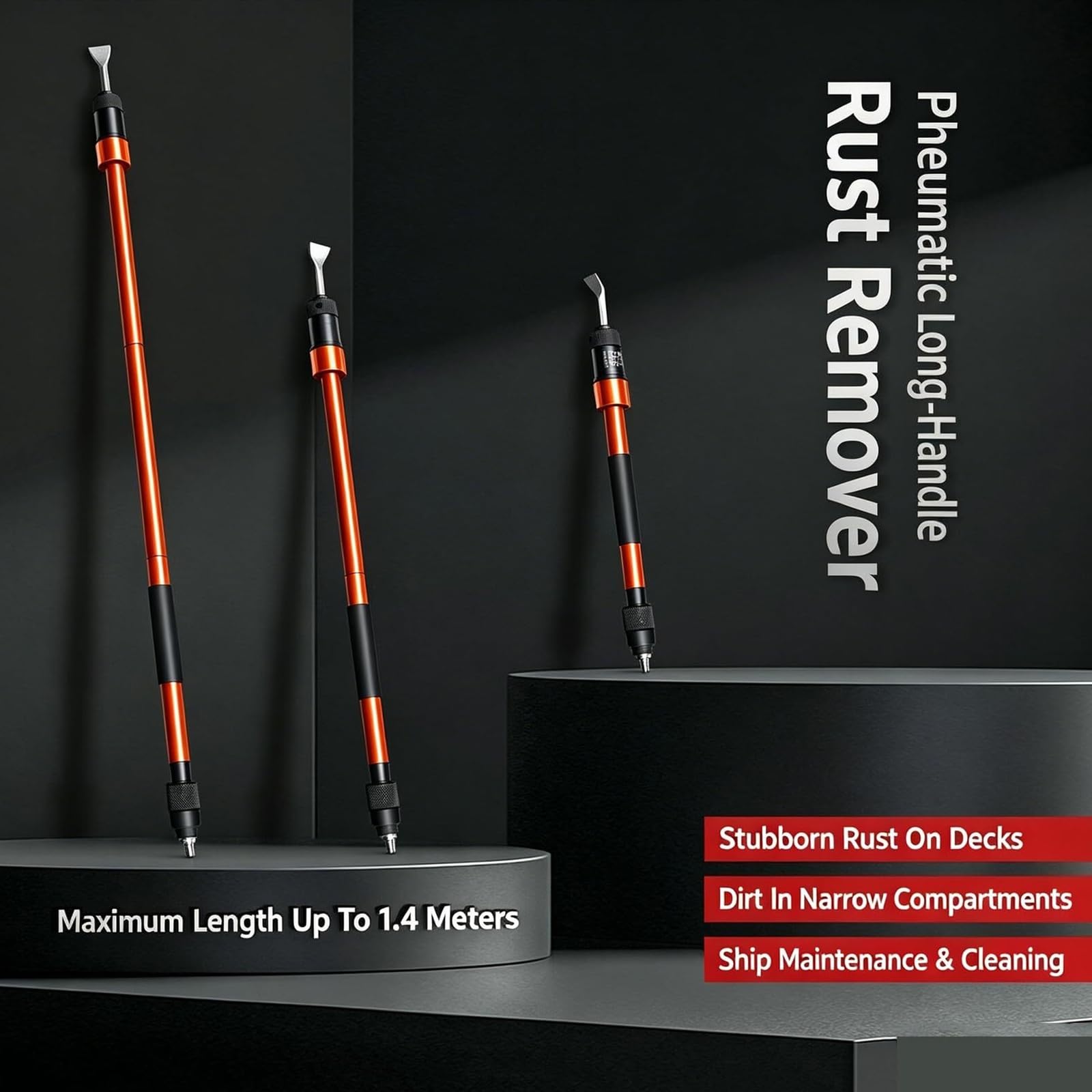 Martillo neumático de largo alcance para cincelar, 740/1100/1400 mm | Herramienta industrial desincrustadora de 2200 BPM, velocidad ajustable, para la eliminación de escoria de soldadura(1100mm)