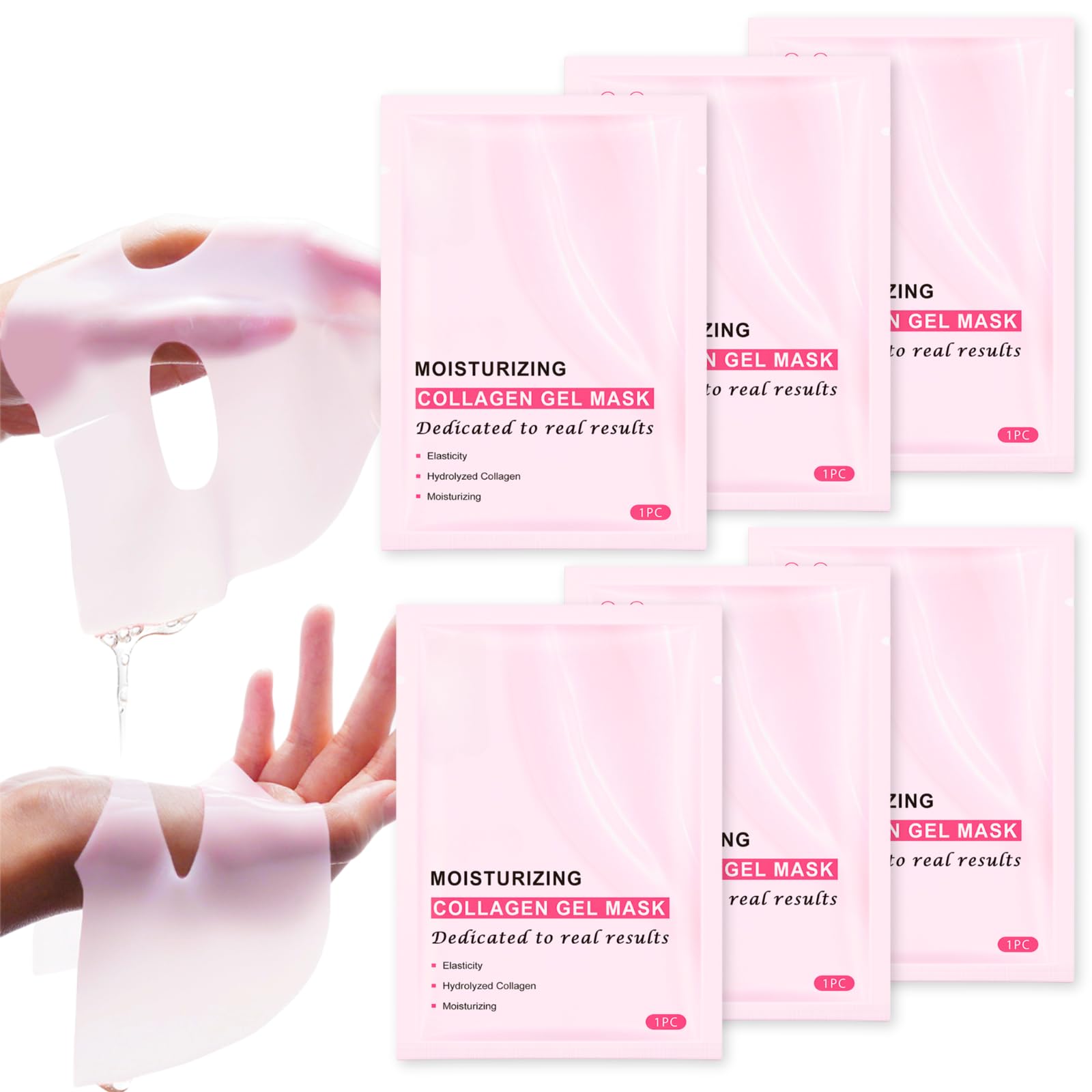PDRN Pink Collagen Jelly Gel Face Mask - 6PCS Pink Collagen Face Mask For Glass Skin, Korean Glass Skin Mask With Deep Moisturizing, Firming & Barrier Repair, Vegan & Cruelty-Free