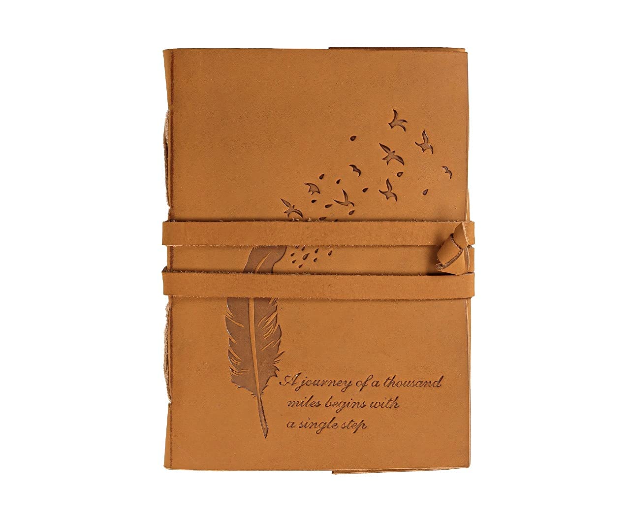Finished Leather Bird Feather Journal with 100% Recycled Handmade Paper