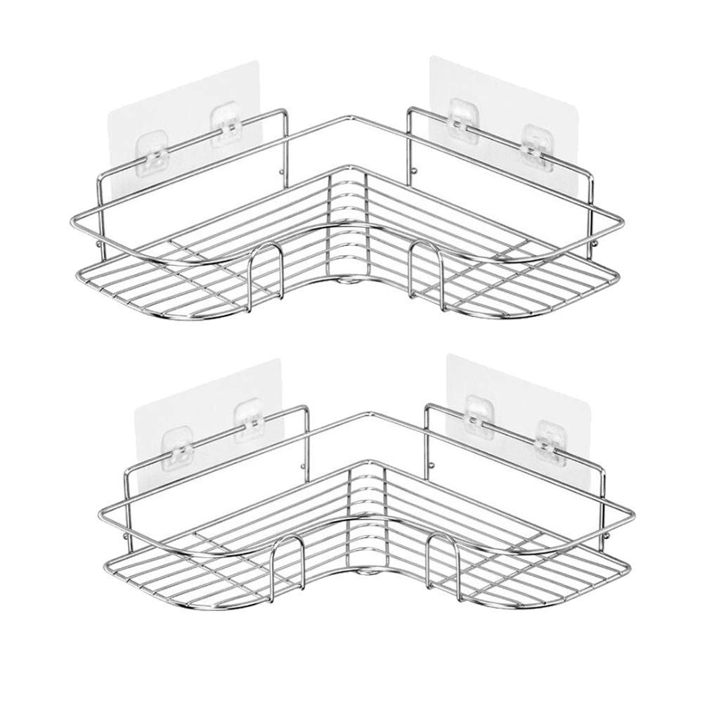 AIYoo 2 Pack Corner Shower Caddy Adhesive Wall Mounted Bathroom Shelf Stainless Steel Bath Shelf Storage Organizer for