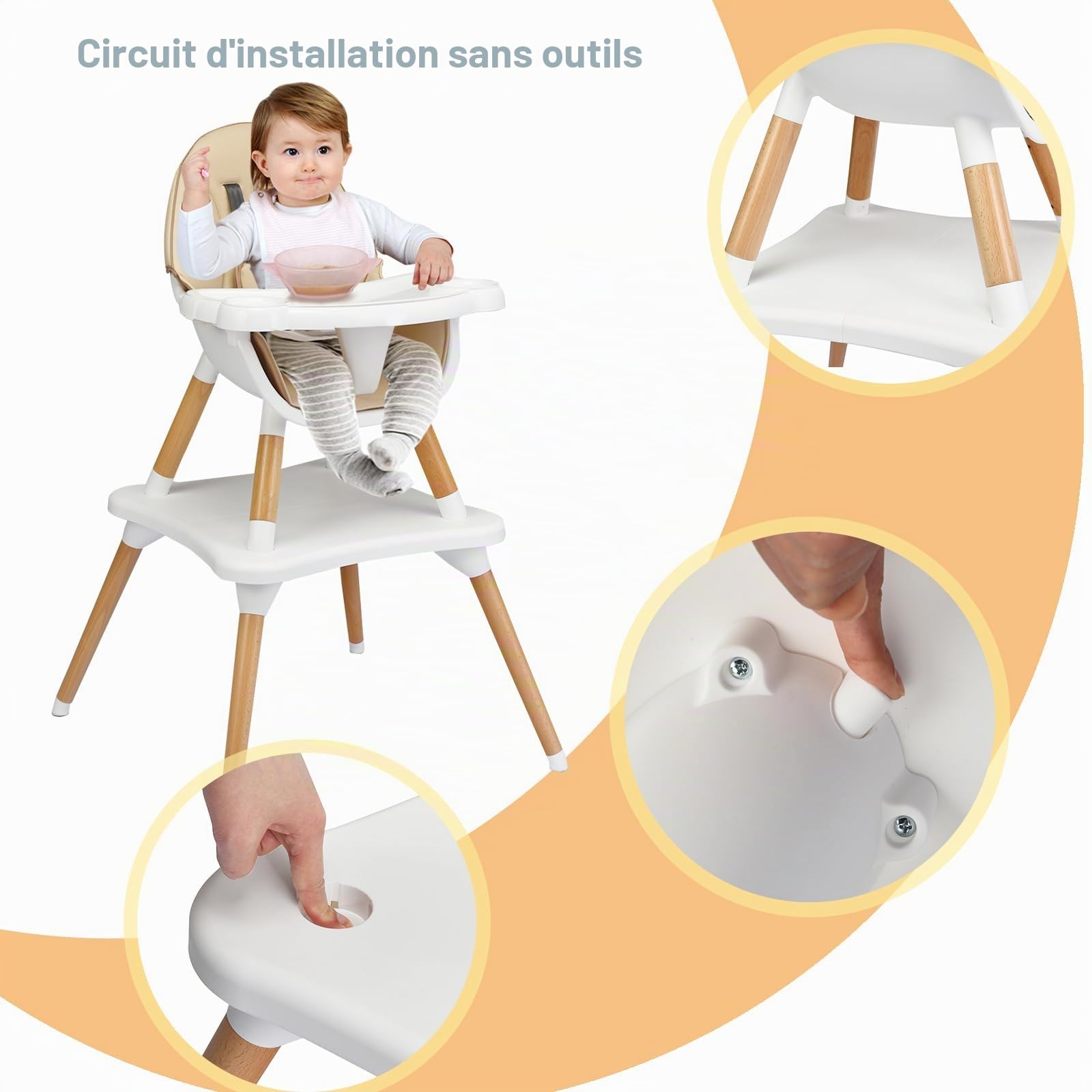 LIFEZEAL 6 en 1 Chaise Haute pour Bébé 6-36 Mois, Chaise de Repas avec Coussin d'Assise Amovible, Harnais à 5 Points, Plateau Amovible, Planche à Blocs, Charge de 15 kg (Kaki| Sans panneau de bloc)