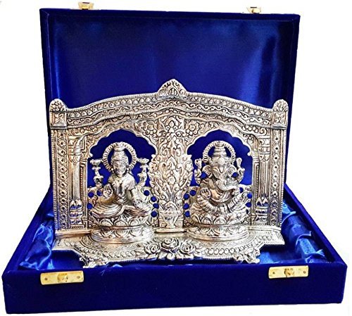 Lavanaya Silver®- Silver Plated Ganesh Laxmi Idol for Home Temple & Décor | Elegant Statue for Pooja Room-Ideal Wedding, Anniversary,Housewarming & Diwali Gifts, Laxmi Ganesh Murti for Diwali Pooja