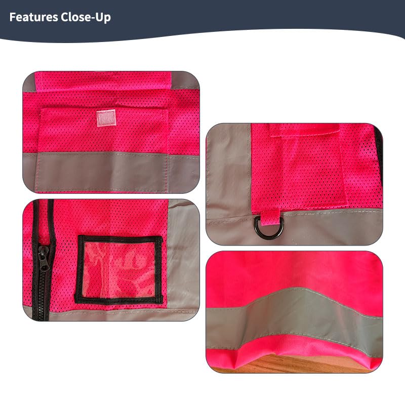Image of High Visibility Safety Vest with Reflective Strips & Pockets | High Visibility | 360 Reflective Strips | 5 Pockets | Zipper Front | Lightweight Polyester | ANSI /ISEA 107 Class 2 Type R