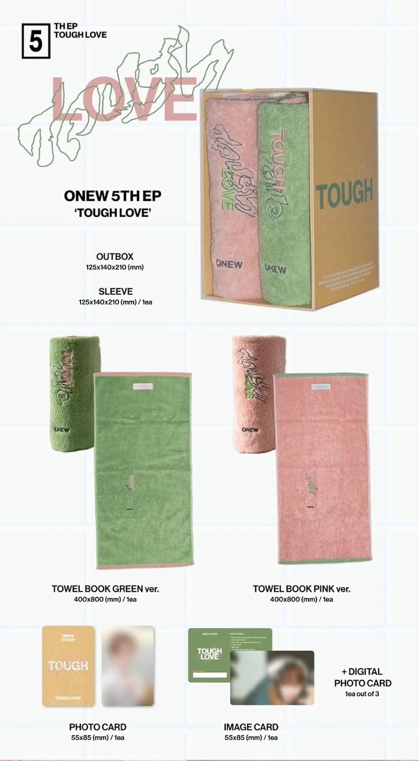 SHINee ONEW 5th Mini Album TOUGH LOVE TOWEL BOOK 2 Ver. SET - Green & Pink Version / 2 Towels + 2 Photo Cards + 2 Image Cards