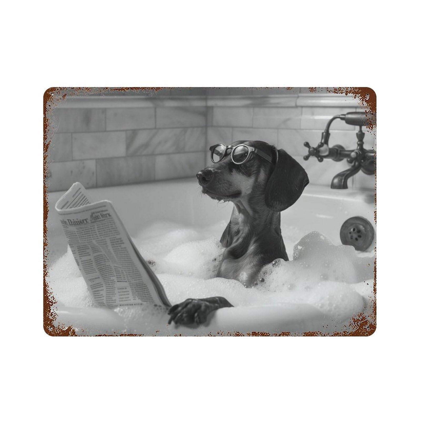xiaoxiaoshen Dachshund Bathtub Wall Art Wall Decor Art Metal Tin Poster Modern Home Decor Art Home Bar Shop Decorations Vintage Sign 30x40cm