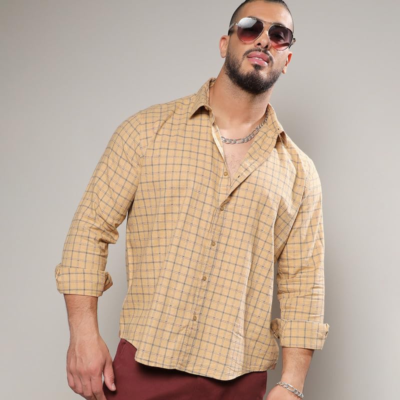 Image of Instafab Plus Men's Shirt for Casual Wear | Spread Collar | Long Sleeve | Button Closure | Plus-Size Fit | Cotton Shirt Crafted with Comfort Fit for Everyday Wear