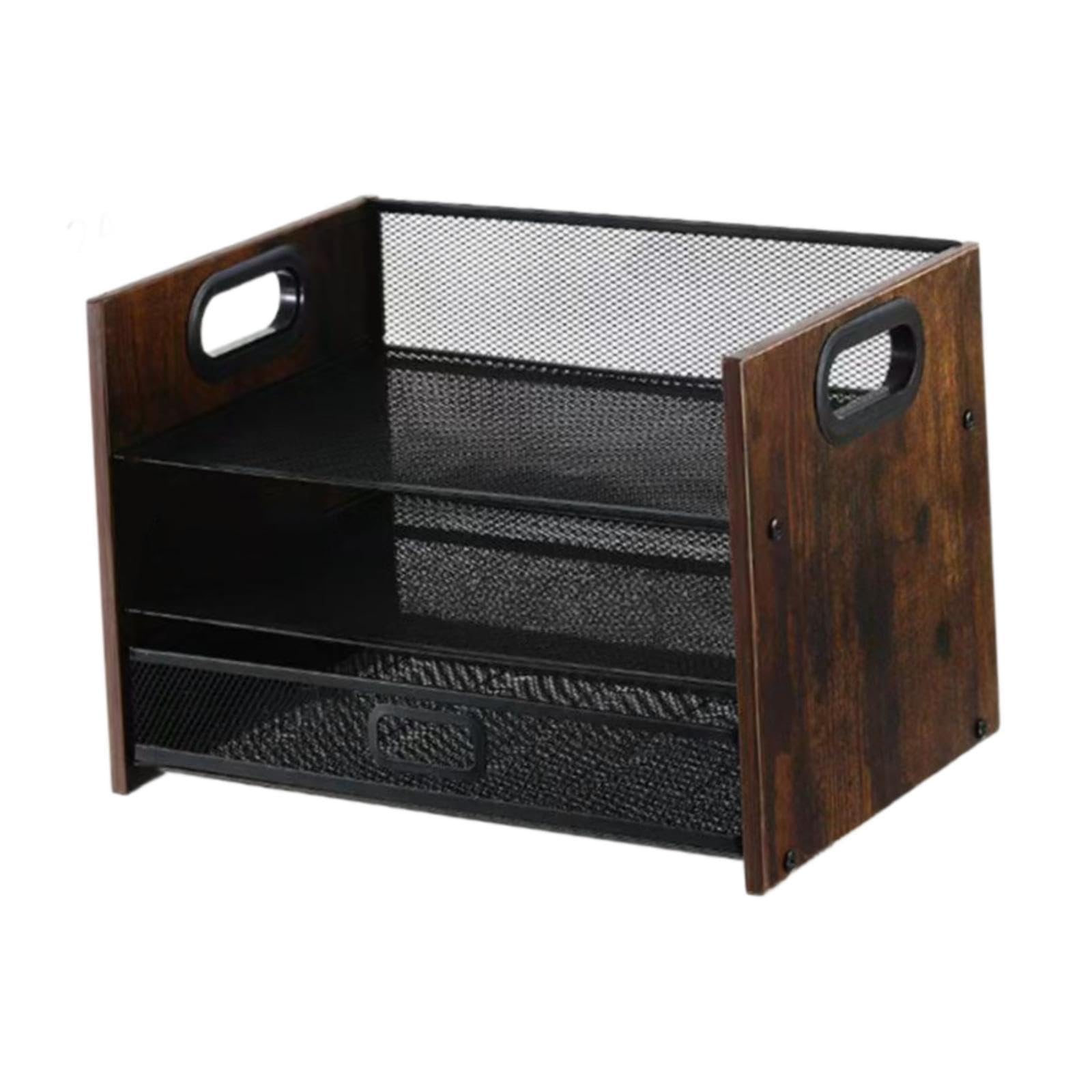 predolo Schreibtisch-Datei-Organizer, Schreibtisch-Organizer aus Holz mit Schublade, abgestuft mit Griff, Papierablage aus Holz für zu Hause, 3-stufig