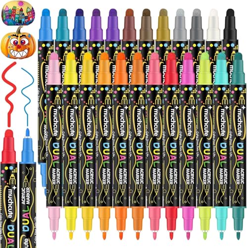 24 Acrylic Paint Markers Pens for Rocks Painting Fabric Glass Woo...
