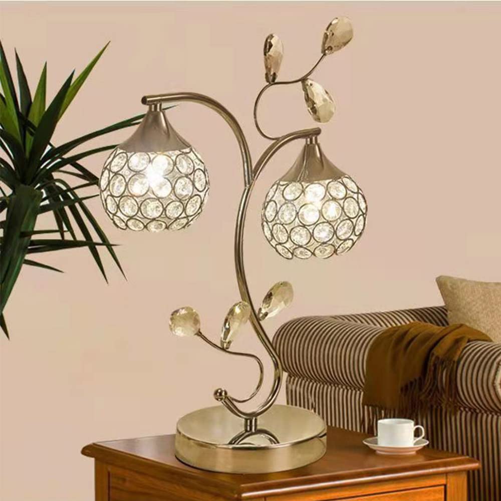 Mengjay Lampada da tavolo in cristallo Elegante lampada da comodino con paralume in cristallo argento Lampada da comodino decorativa E27 Lampada da Notte per camera da letto Soggiorno