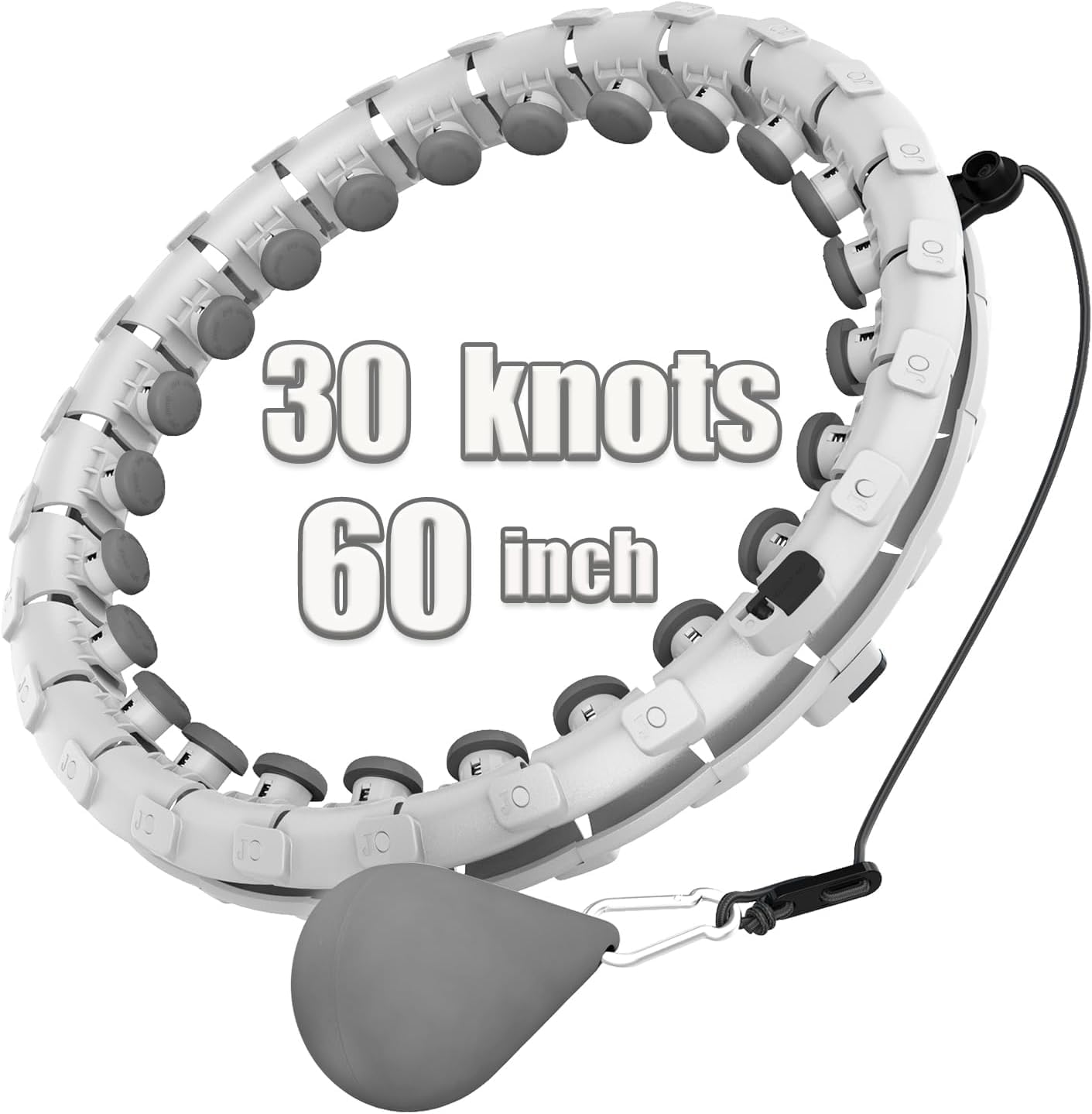 KJP Smart Weighted Hula Hoop Plus Size for Adults Weight Loss, 30 Knots Infinity Hoop, 2 in 1 Adjustable and Detachable Circular Workout Equipment for Women (White - Grey)