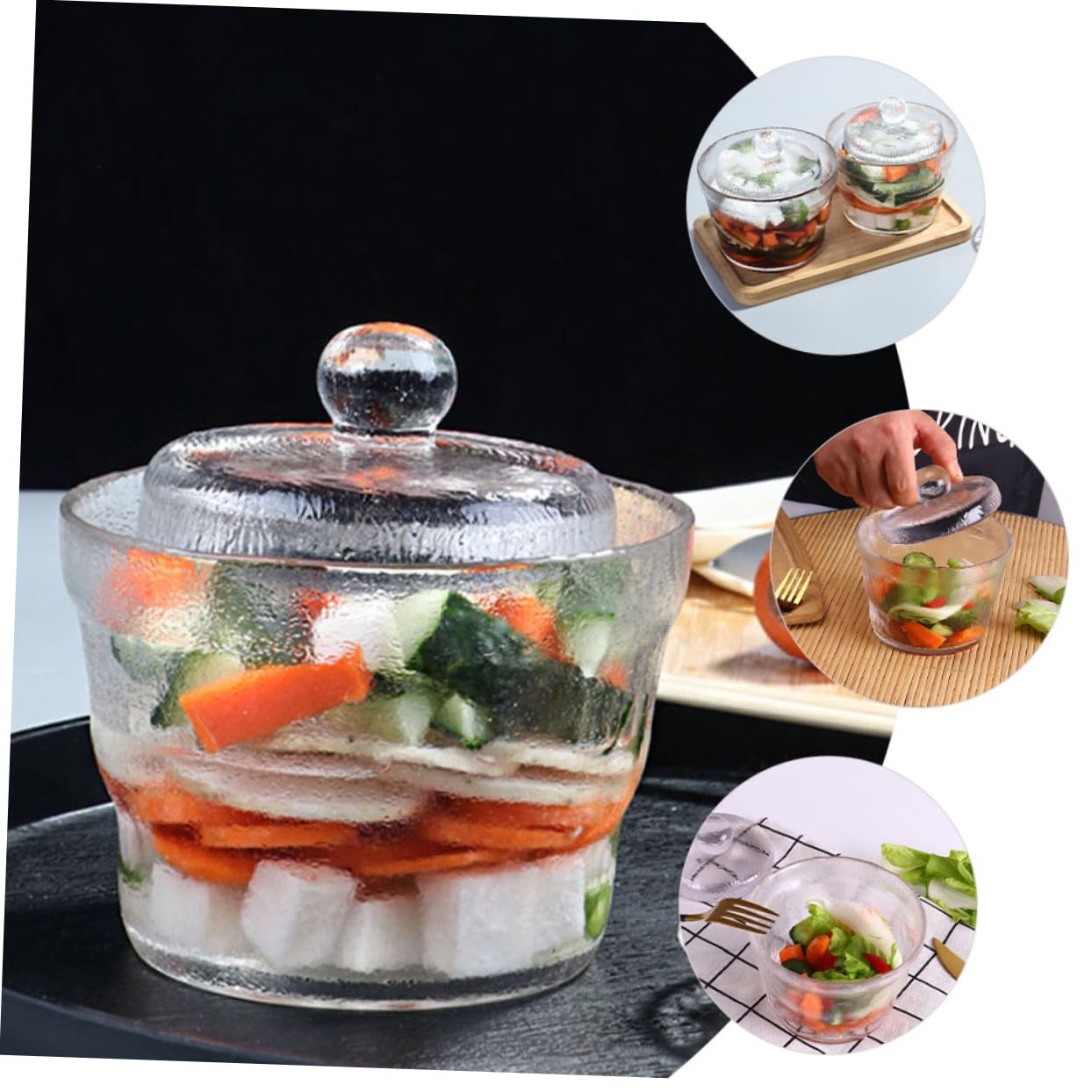 Barattolo per Sottaceti Ermetico in Vetro Contenitore Trasparente per Fermentazione Vegetali Stile Giapponese con Coperchio Pesante per Kimchi e Conservazione Alimentare in Cucina