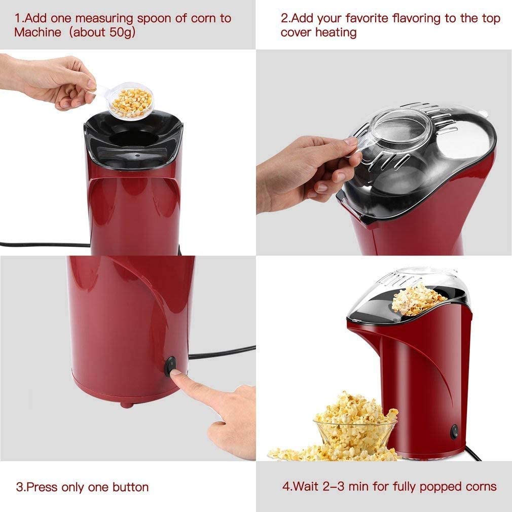 Macchina per Popcorn Macchina per Popcorn ad Aria Calda Uniforme Macchina per Popcorn da 1000 W Scivolo Pop-up Ciotola per Popcorn Senza Olio per Bambini a casa Bambini