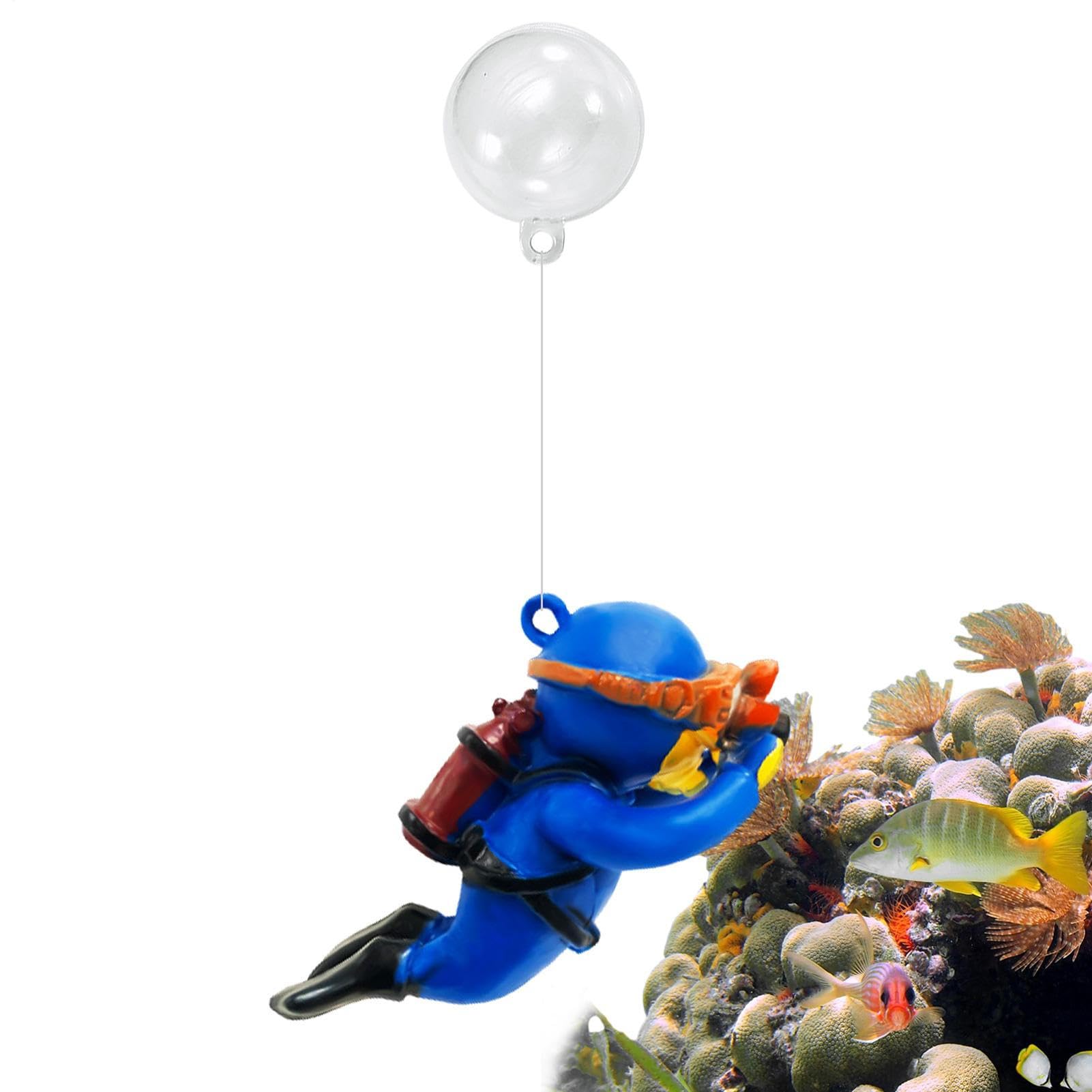 Mini Scuba Diver Aquarium Ornaments - Fish Tank Decorative Figurines Cute Floating Bubble Maker Accessory Funny Underwater Air