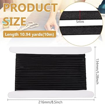 BENECREAT 10.94 Yards Black Satin Corset Strap, 1/4 Inch Wide Corset Back Lace-up Straps Adjustable Wedding Corset Satin Ribbon for Garment Accessories