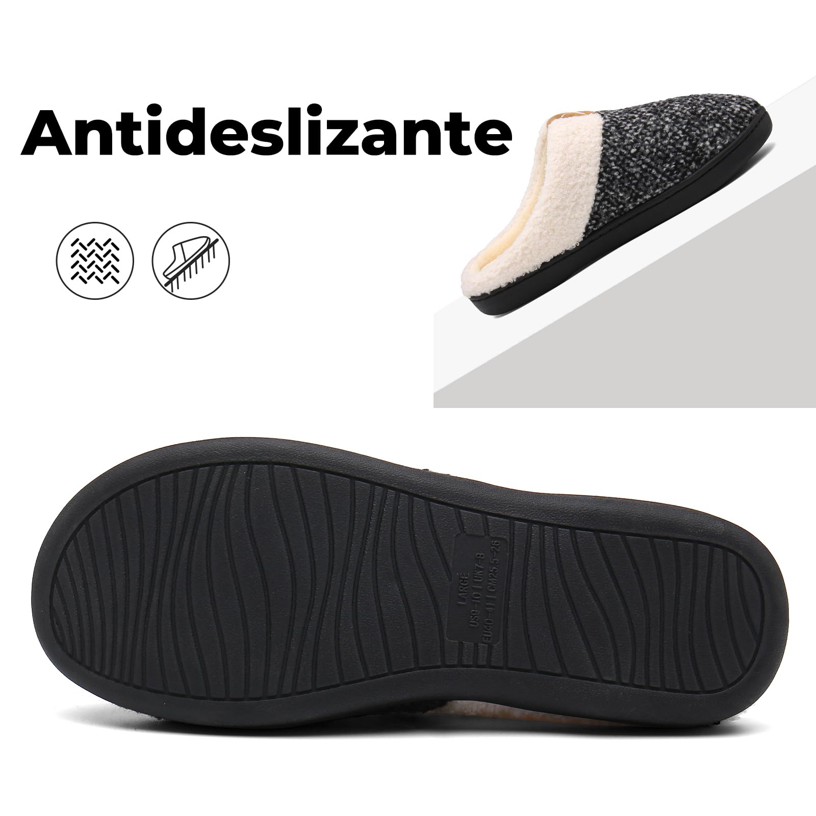 Mishansha Pantuflas Invierno Espuma Memoria Hombre Mujer 36-47 EU | Zapatillas de Estar, Antideslizante, Cómodas, Suave