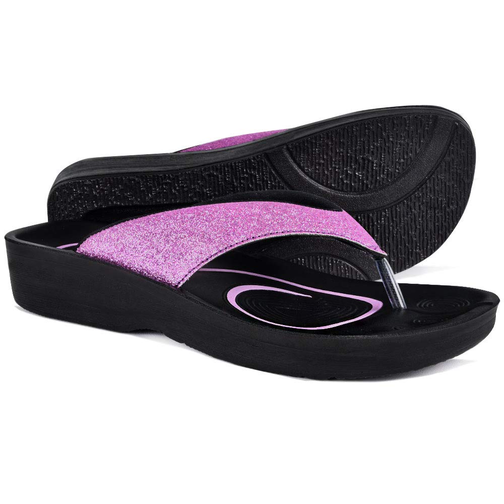 AEROTHOTIC Plantar Fasciitis Flip Flops For Women - Slip On Arch Support Sandals, APMA Certified, Comfortable Walking & Beach Sandals