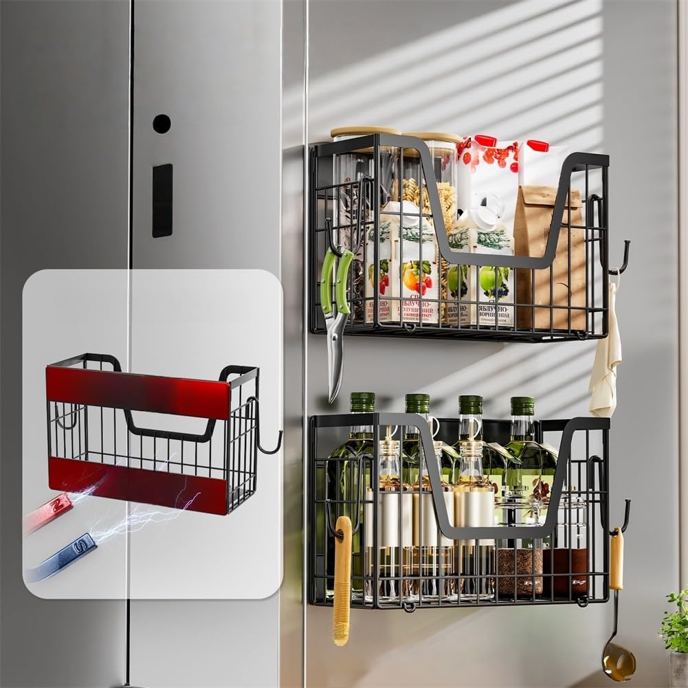 Kühlschrank Organizer Magnetisch Ausziehbar – Metall Schublade für Gemüse Obst Eier – Platzsparende Aufbewahrungsbox Küchenschrank 31,5cm