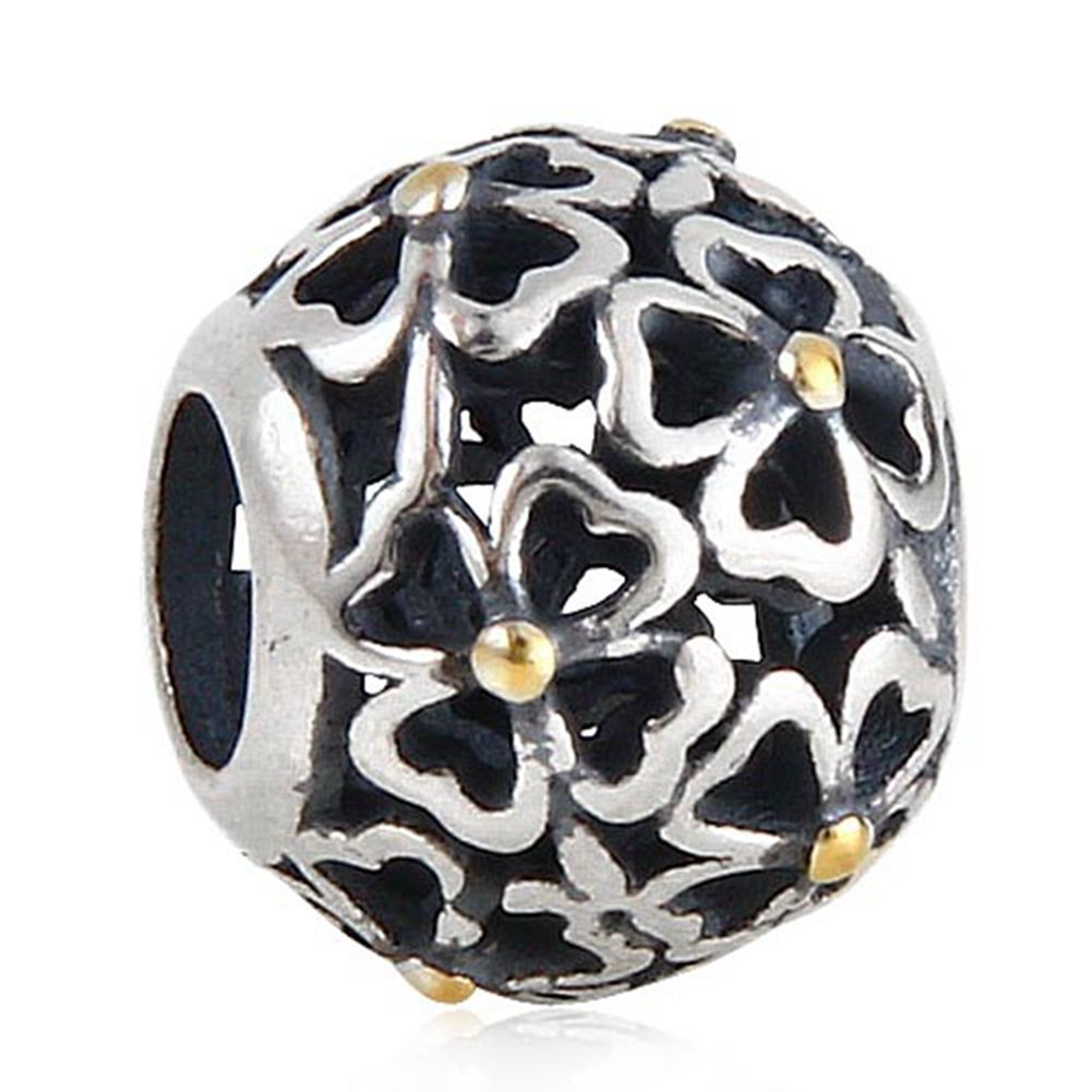 Luckybeads - Gold plating & Rose Gold Plating CharmFour Leaf Clover Charm 925 Sterling Silver Lucky Flower Beads Charm fit for DIY Charms Bracelets