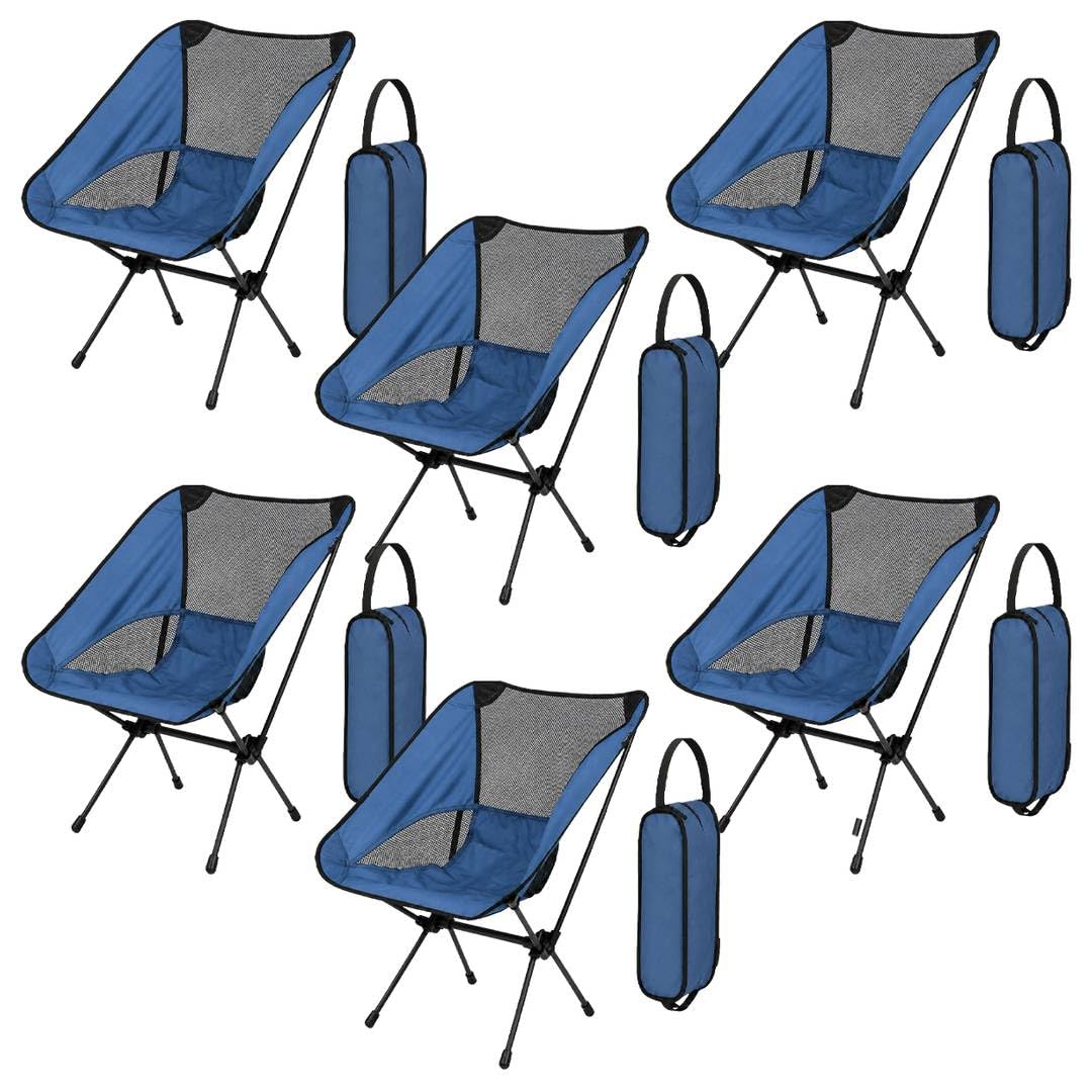 LOVETRENDS Indigo Blue Set of 6 Folding Camping Chairs - Lightweight Canvas