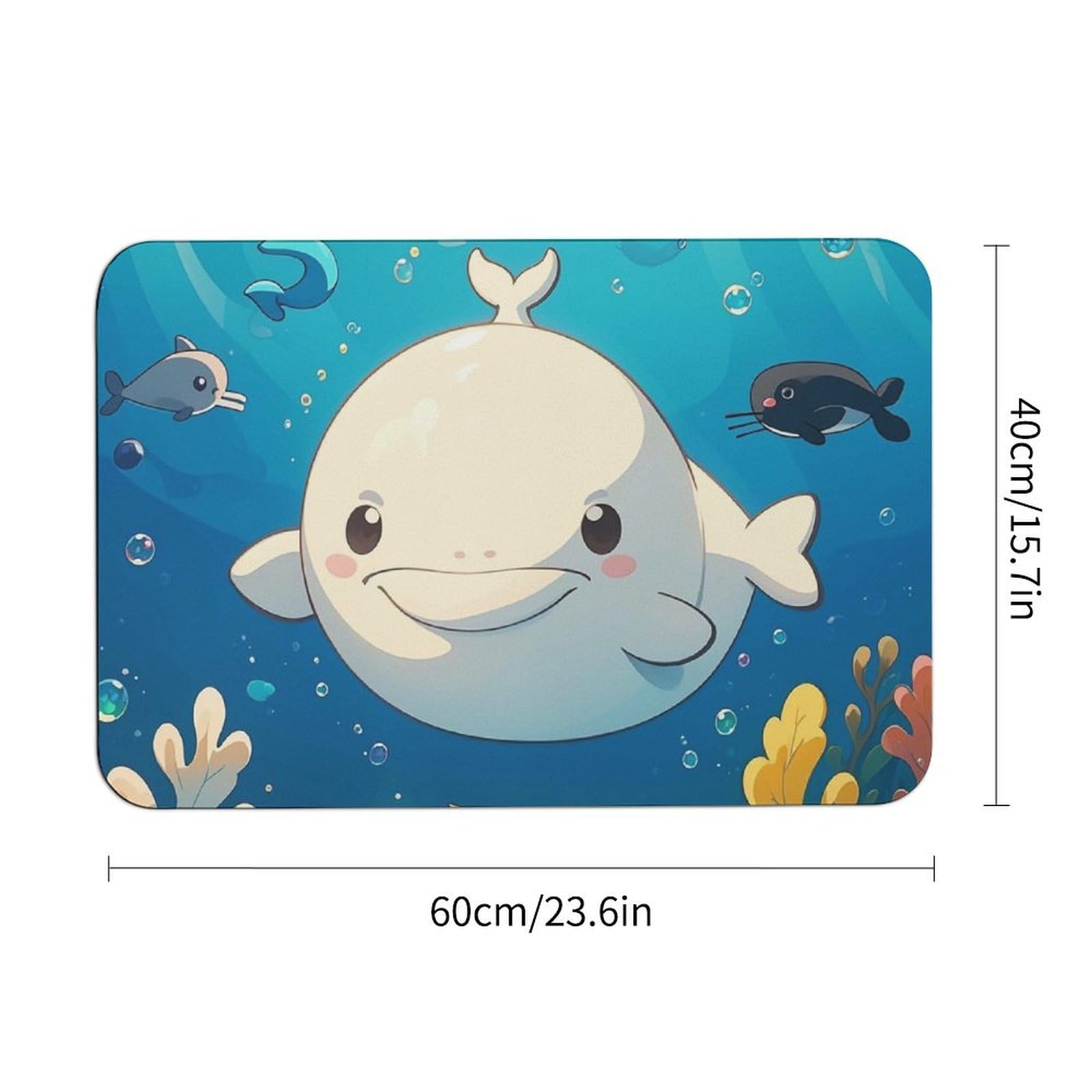 Cartoon White Whale Door Mat Super Water Absorbent Non Slip Bothroom Rugs for Bathtub Sink Puppy Dog Rugs Easy to Clean Quick Dry Diatom Mud Mat for Entryway Indoor Outdoor