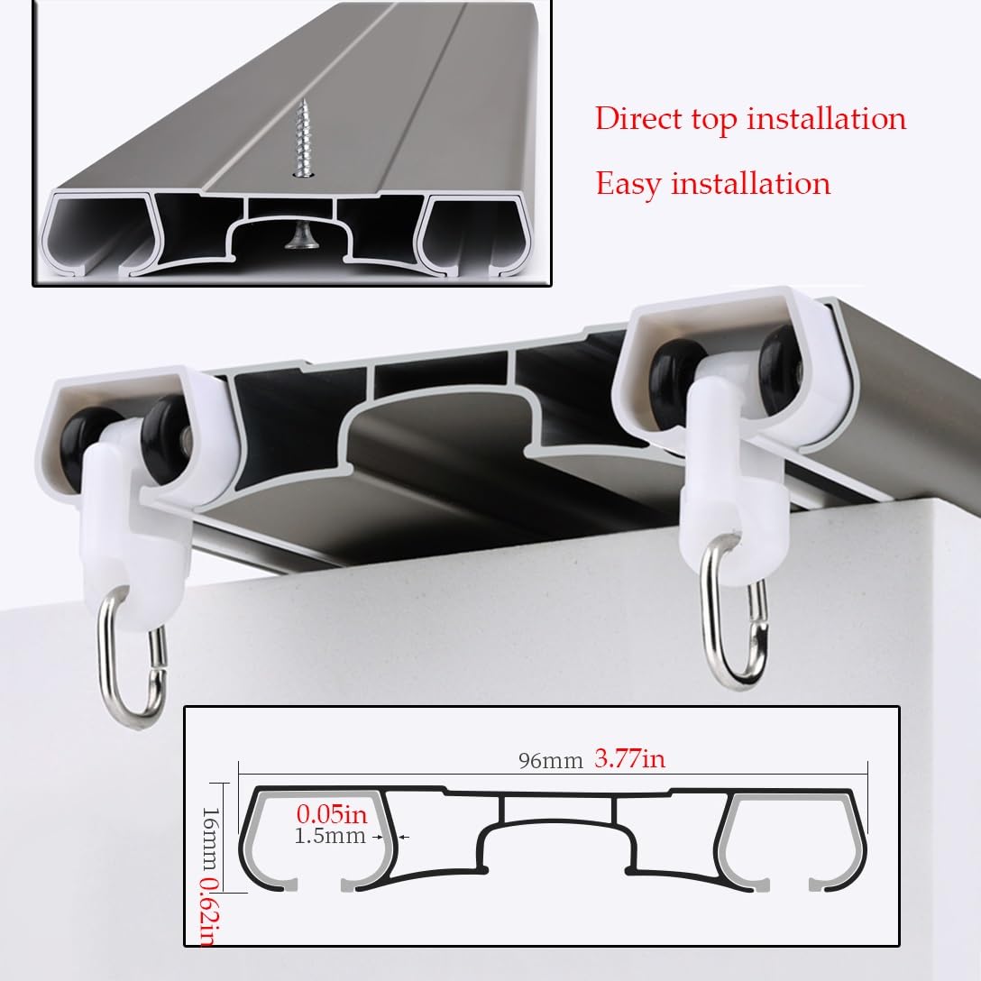 Sistema de riel deslizante de metal de doble fila con rodillos silenciosos para separadores de habitaciones de ventana, dormitorio y sala de estar, 18 pies/550 cm, montaje en techo blanco