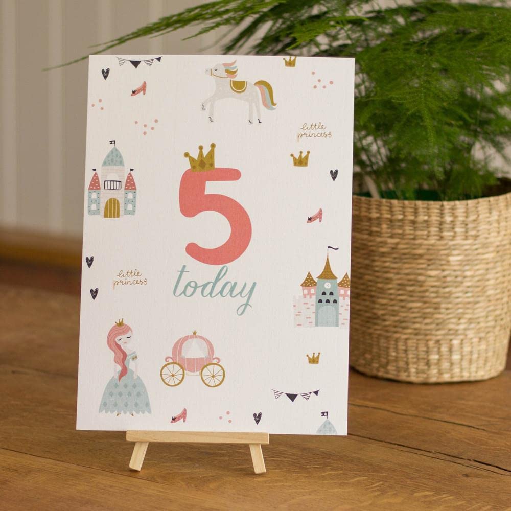 Little Princess 5th Birthday Sign and Easel, Girls Princess Birthday Sign, 5 Today Card Easel, Birthday Decoration Sign, Princess Party