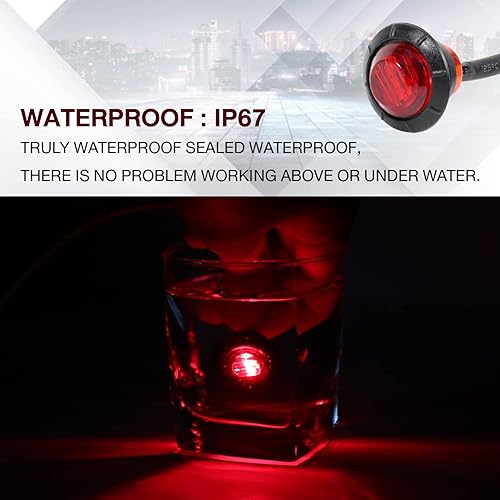 Miniatura 6 de TMH Paquete de 20 34 pulgadas, redondo, verde y rojo, luz indicadora LED con goma para remolque, camión, camioneta, 12 V CC, montaje empotrado, 3 LED