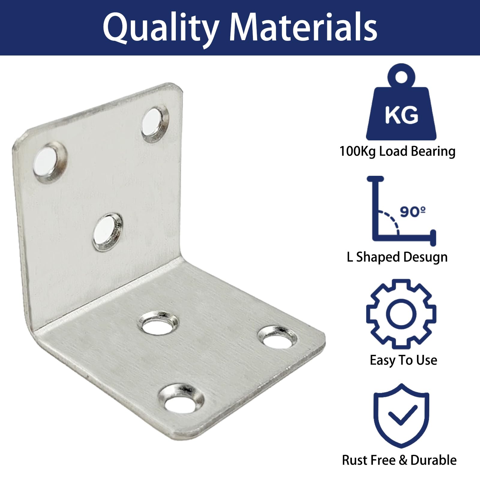 16PCS 40x40x40x1.5mm(6 Holes) Stainless Steel Right Angle Corner Bracket,L Shaped 90 Degree Metal Bracket for Wood,Heavy Duty Corner Brackets Suitable for Wood Fixed Furniture Wardrobe - Image 3