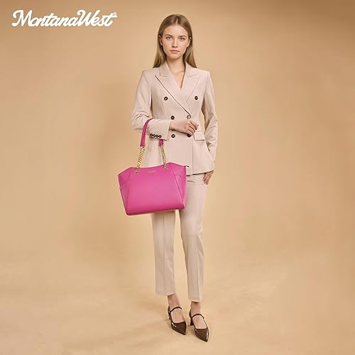 Vista 36 de Montana West Bolso de mano para mujer con asa superior con cadena Gris/Negro,M Café,M Deep Rose Rojo,verde, (M Green),Beige,Monograma