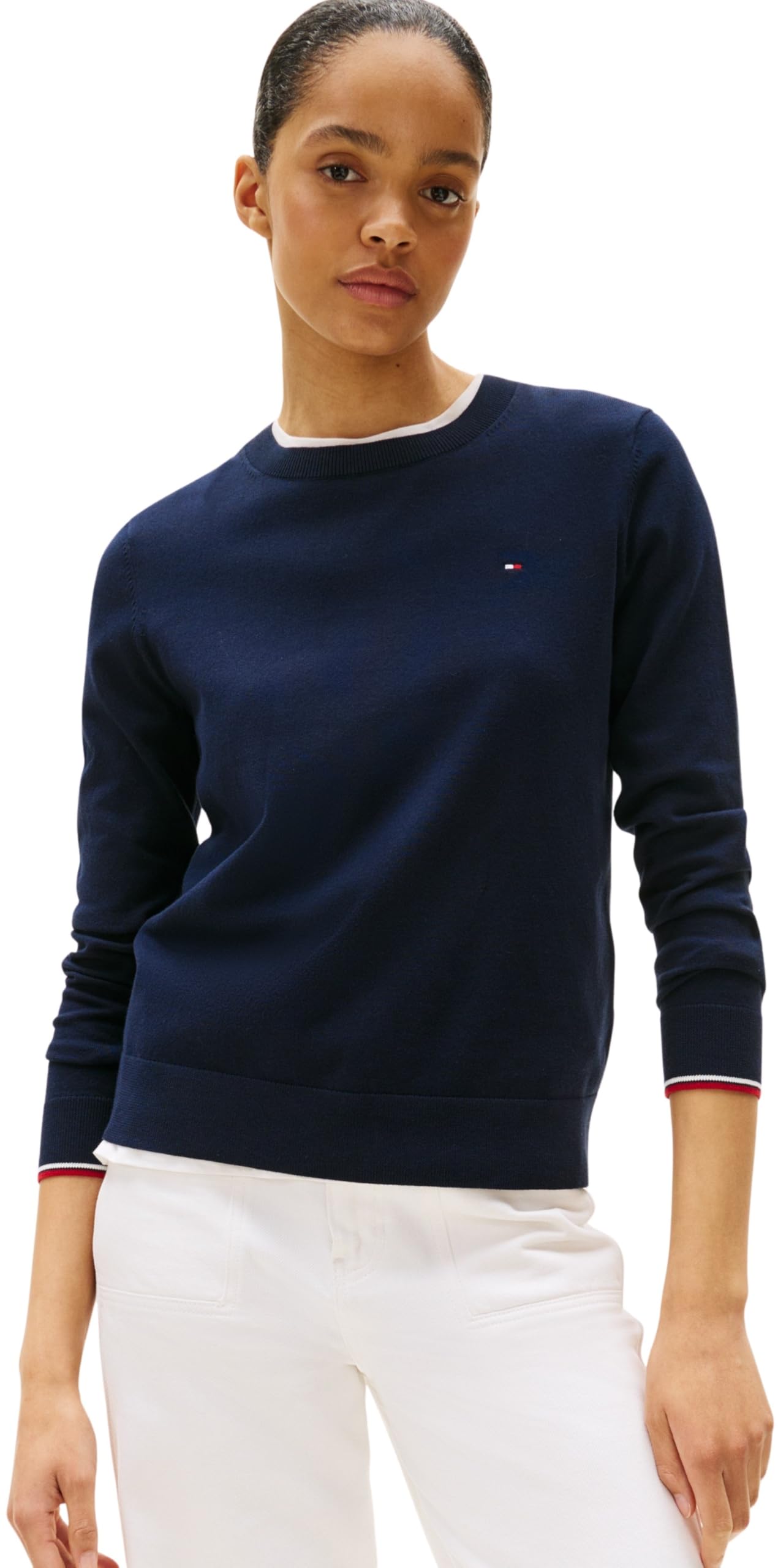 Tommy Hilfiger Women’s Fine Jersey Round Neck Jumper, Blue (Dark Night Navy Gs), 3XL