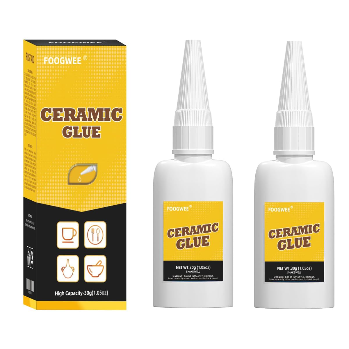 Ceramic Glue, 2Pcs 30g Ceramic Glue for Porcelain and Pottery Repair, Instant Super Glue for Tile, Glass, Plastic, Metal, Stone, Rubber, DIY Craft, More