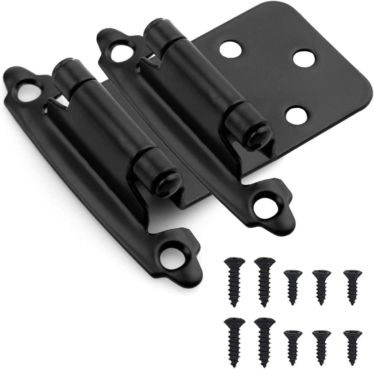 Double Elite 1/2" Overlay Matte Black Cabinet Hinges 10 Pairs (20 Pcs), Self Closing Hinges for Kitchen Cabinets/Cupboard/Furniture Doors, Cabinet Door Hinges with Upgraded Screws