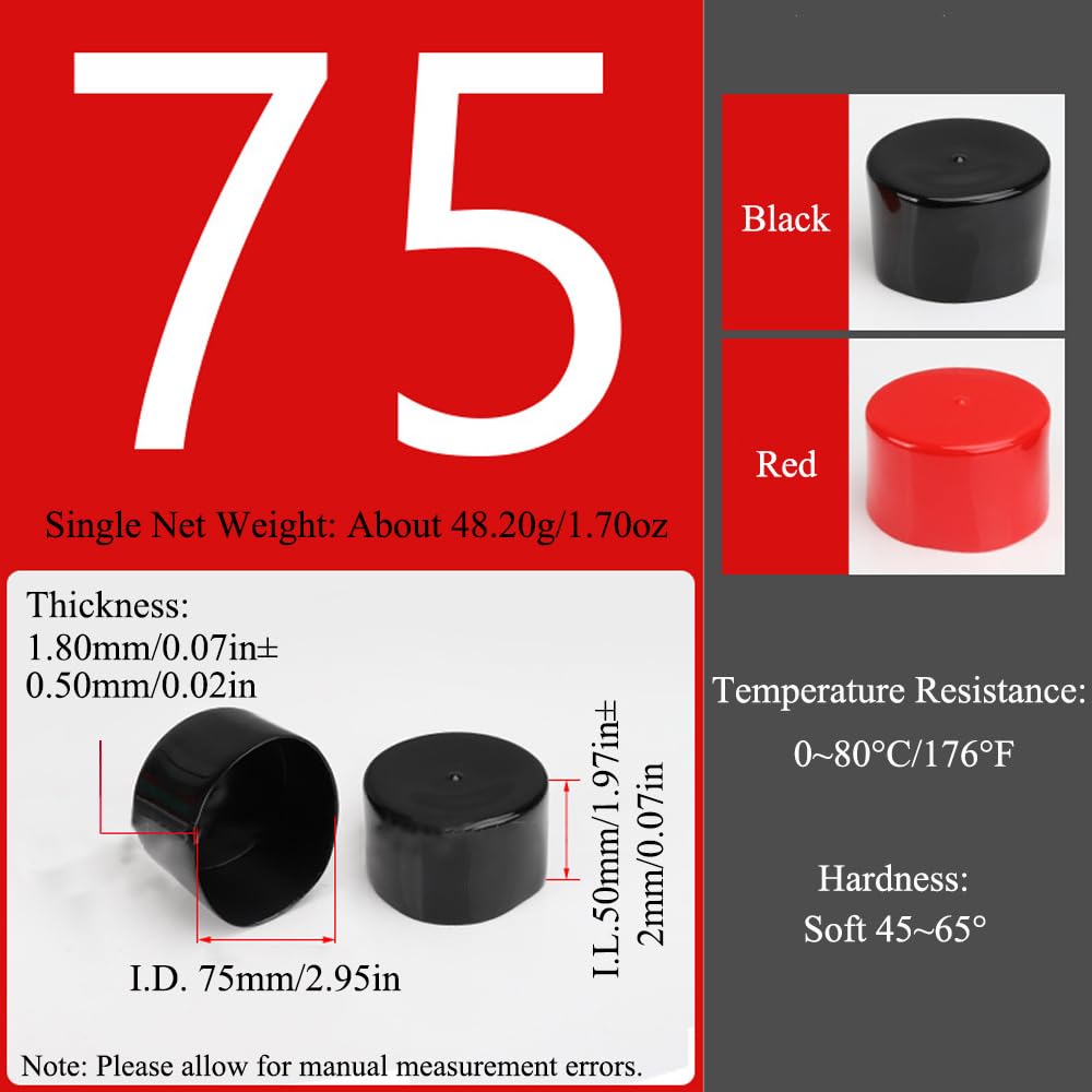 Gummi-Endkappe, 75 mm Innendurchmesser, runde Rohrbolzenkappe, Schutzabdeckung, Gummi-Endkappe, flexibler Fleckschutz, PVC-Kappe für Rohre, Zaun, Rohrpfosten, Möbel, Geländer (BK)