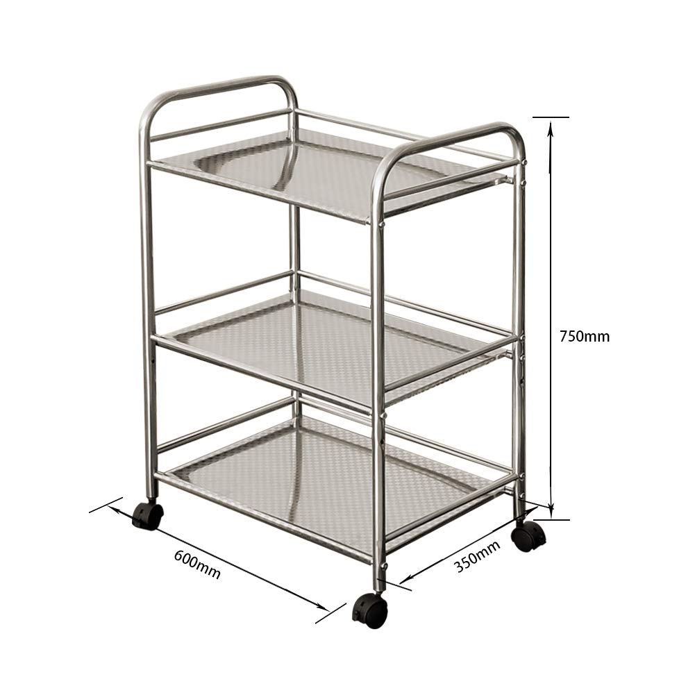 CLIPOP Carro con ruedas de acero inoxidable con 3 niveles, carrito de almacenamiento, con ruedas, con ruedas con cerradura, para cocina, hoteles, restaurantes, hogares de ancianos, 35 x 60 x 75 cm