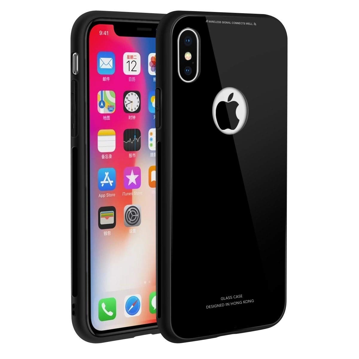Apple iPhone X ブラック ケース付き Axxitude TPU Glass Back Cover for Apple iPhone X - Black : Amazon